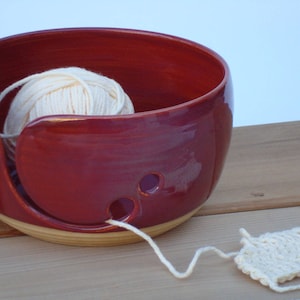 Pottery Yarn Bowl, Red Knitting bowl, Crochet bowl, ceramic yarn holder for knitters