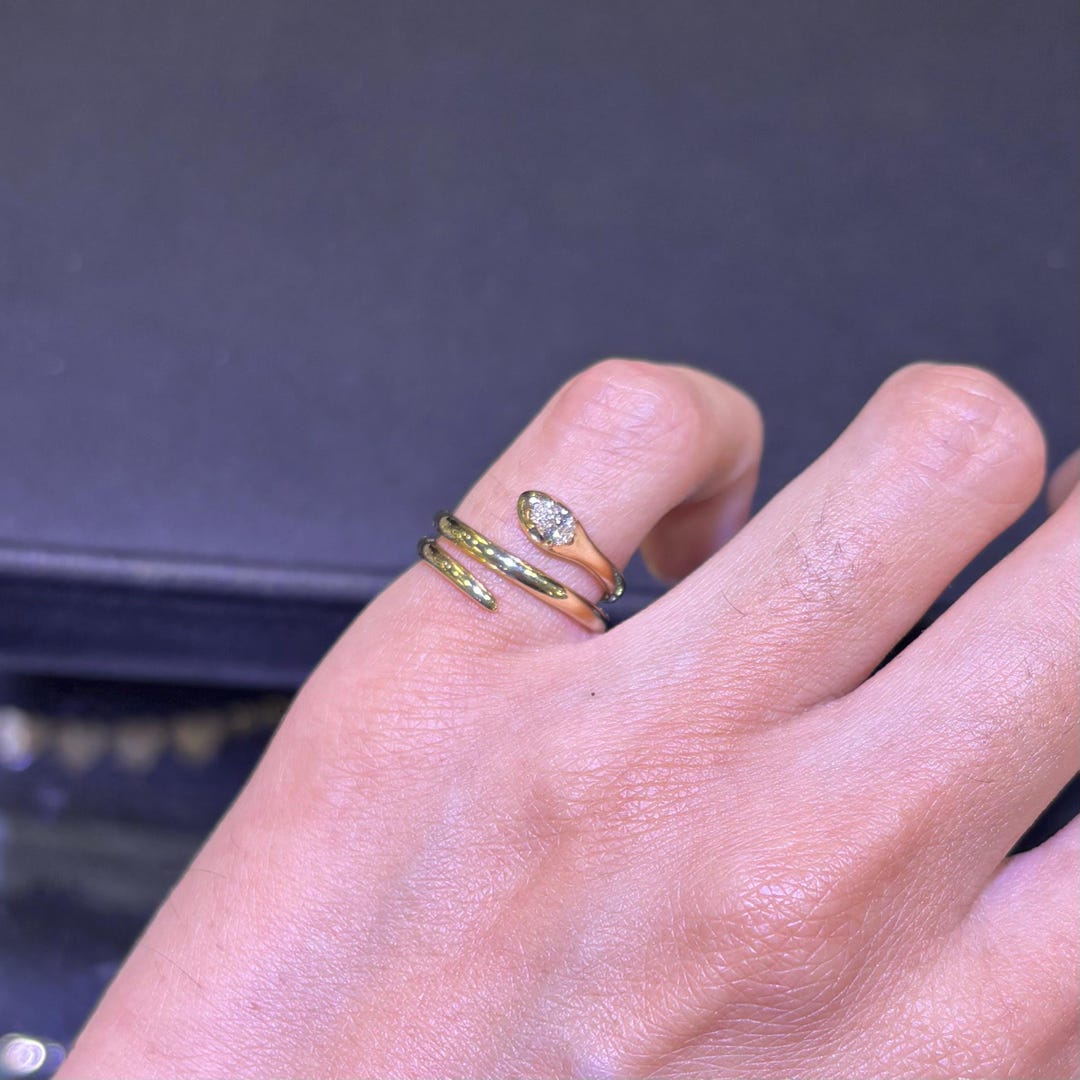 Spiral Snake Wrap Cuff Pinky Ring, 14K Solid Gold, Lab Grown Diamond ...
