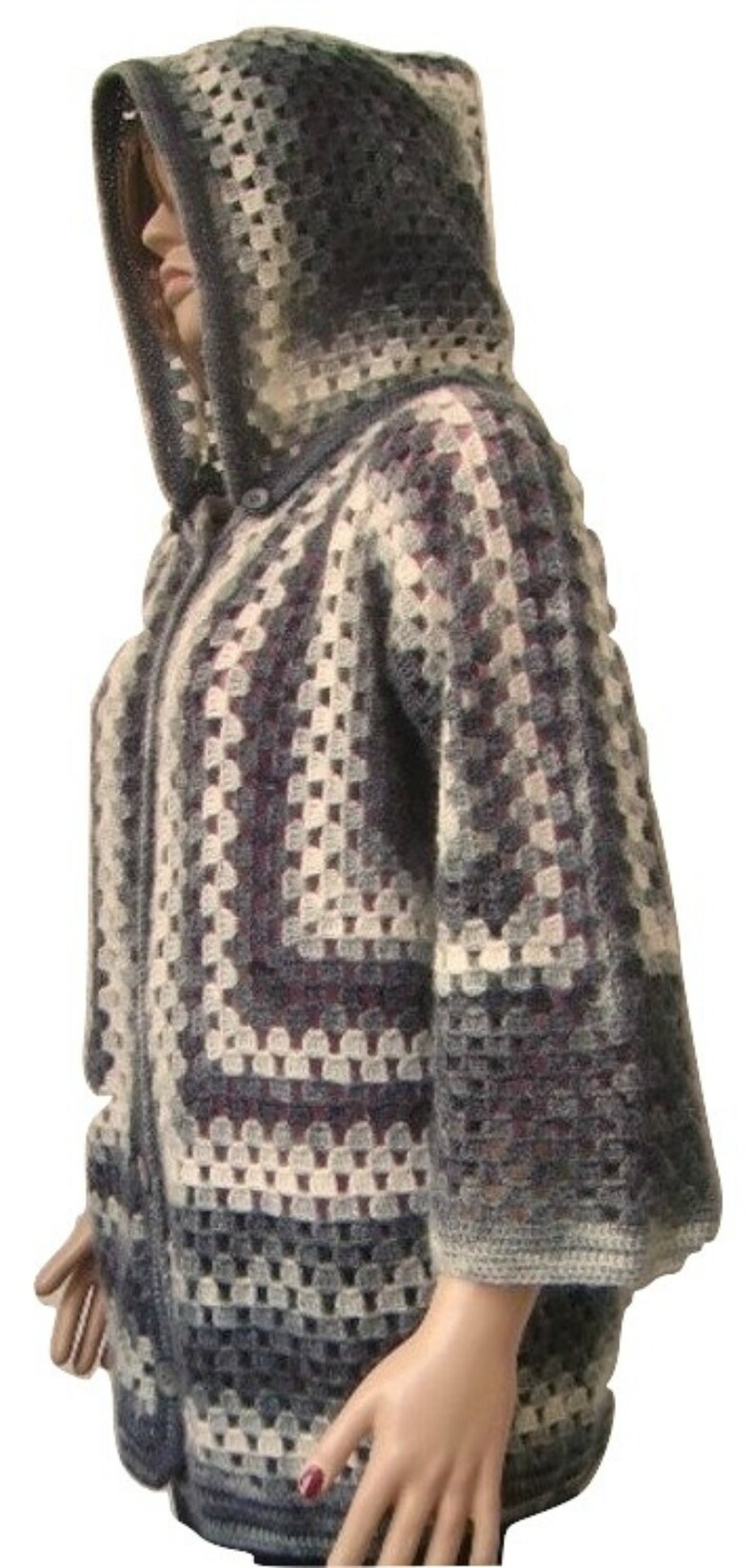 Afghan Crochet Mohair Half Sleeve Removable Hooded Cardigan Etsy