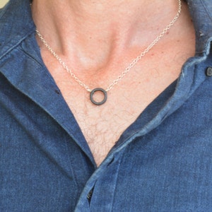 Black circle necklace,black necklace,mens necklace,circle necklace.karma,circle pendant,black circle,mens jewelry for man,sterling silver