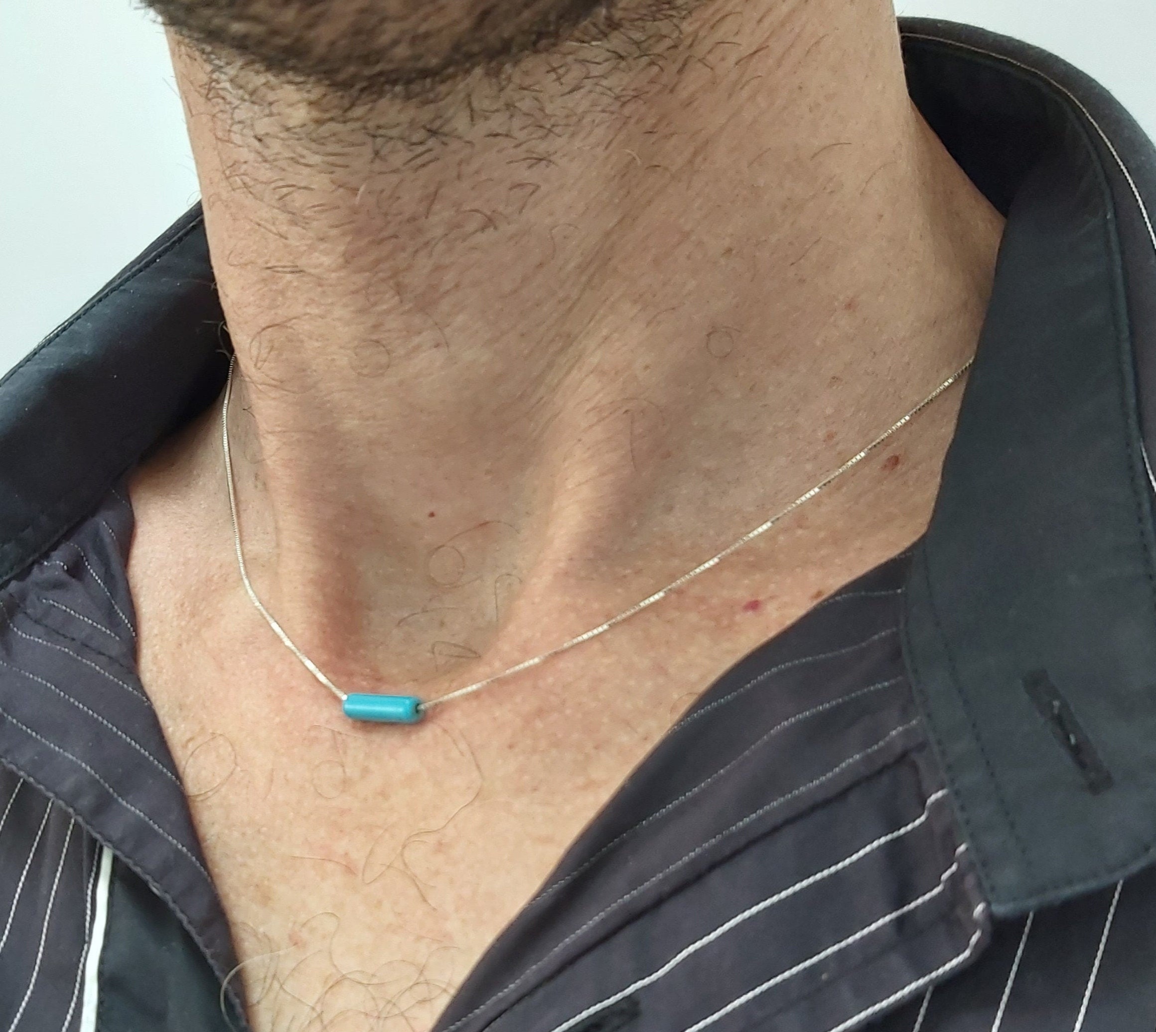 Men's Necklace,Men's Turquoise Necklace,Turquoise Bead Necklace fo Men Boyfriend Dad, Jewelry For Men, Mens Gift