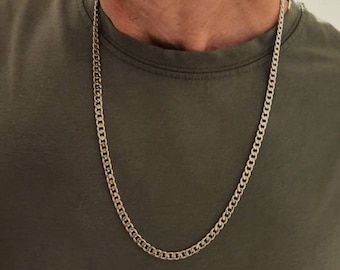 Mannen zilveren ketting, ketting voor mannen, vaderdag cadeau, Cubaanse ketting roestvrij staal, mannen zilveren kettingen