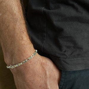 Men Bracelet,Sterling Silver 5mm wide Rectangle Link Chain Bracelet, Father&#39;s Day Gift, Men&#39;s Sterling Silver chunky Link Bracelet