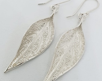 Silver Olive Leaf Earrings ,Solid Sterling Silver Leaf Earrings ,Dangly Long Silver Women's Earrings ,Leaves Silver Earrings ,Fine Jewelry