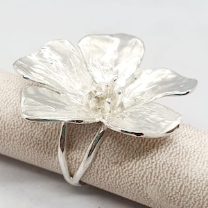 Handmade Sterling Silver Flower Ring: Sculpted Floral Statement Jewelry