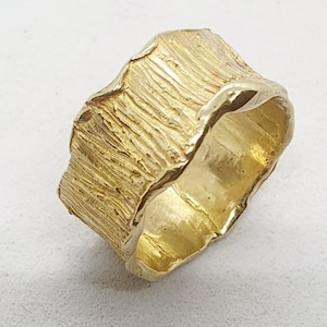 14K Gold Wedding Band | Wide Rustic Textured Ring | Sculpted Gold Ring for Bride or Groom | Handmade Organic Gold Band ,Modern Luxury Ring