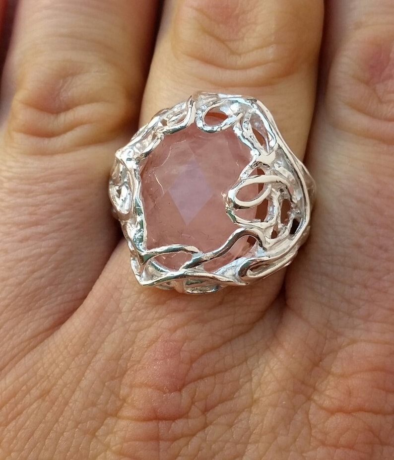 Friendship Ring easter sale Handmade Rose Quartz Ring express shipping Rose Quartz Silver Ring Statement Ring