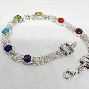 Handcrafted Sterling Silver Chakra Bracelet: Gemstone Healing Jewelry
