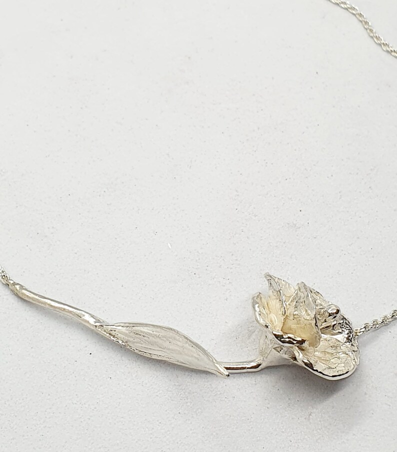 Collier fleur en argent, collier fleur d'anémone, collier en argent fleur et chaîne tressée, collier en argent massif, collier fleurs en argent image 10