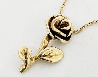 Gold Flower Pendant ,Rose Necklace Gold For Girls ,14K Solid Gold Pendant ,Dainty 14K Gold Flower Plant Branch Women's Pendant ,Fine Jewelry
