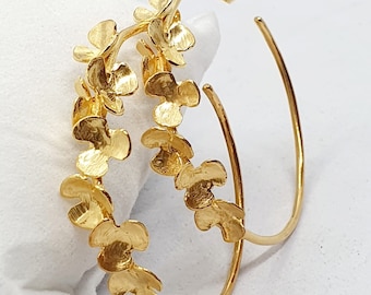 Gold Hoop Earrings ,Large Hoop Earring ,14K Gold Solid Hoops ,Flowers Earrings ,Gold Flowers Hoops ,Women Unique Gold Hoops ,Fine Jewelry