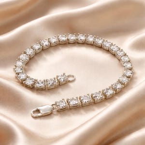 Handmade Silver Stone House Link Bracelet: Zircon Gemstone Tennis Bracelet