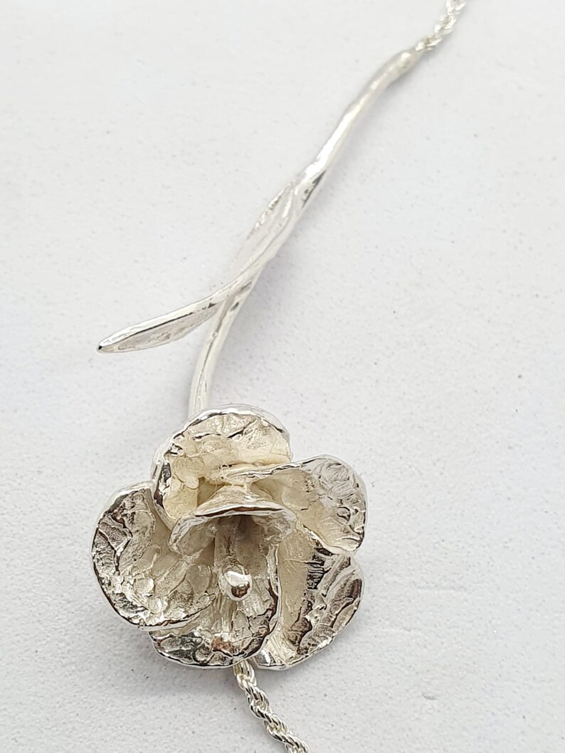 Collier fleur en argent, collier fleur d'anémone, collier en argent fleur et chaîne tressée, collier en argent massif, collier fleurs en argent image 5