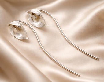 Sterling Silver Calla Lily Threader Earrings: Elegant Flower Jewelry
