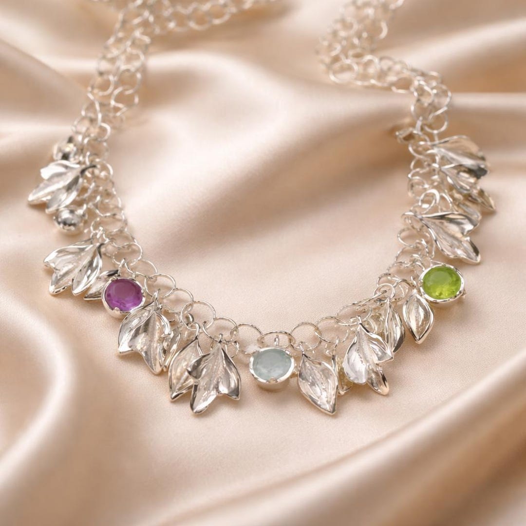 アメジスト、ブルートパーズ、ペリドットをあしらったスターリング