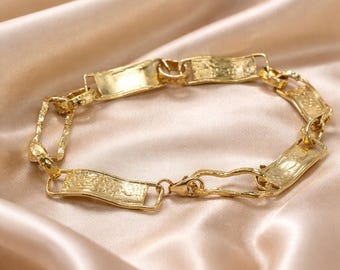Handmade Gold Sculptural Link Bracelet, Textured Modern Luxury Statement Jewelry