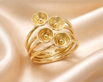 Handmade Gold Ring: Four Band Artisan Statement Jewelry