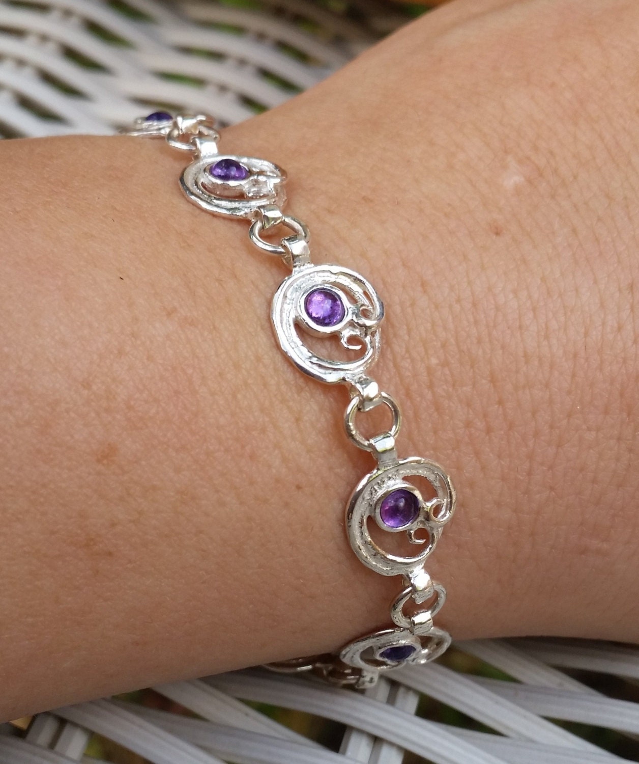 Amethyst Silver Bracelet Link Silver Bracelet Handmade | Etsy