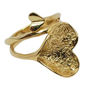 Handmade 14K Gold Heart Ring: Sculpted Dual Heart, Twisted Band