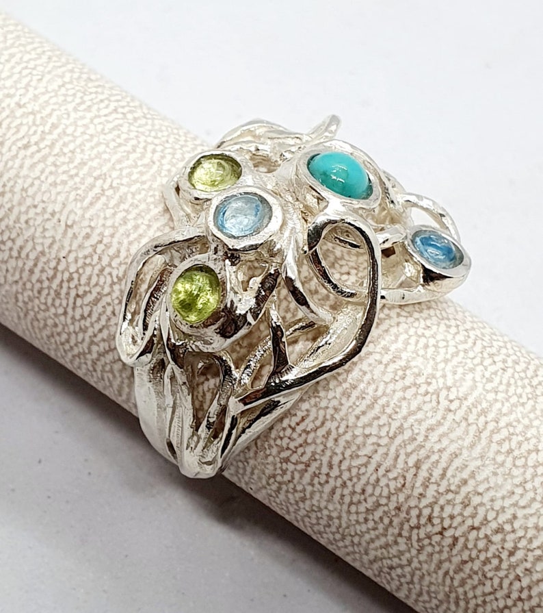 Ring Sterling Zilver 925 Edelstenen Granaat Handgemaakte Artisan Crafted Maat 9 gratis verzending afbeelding 5