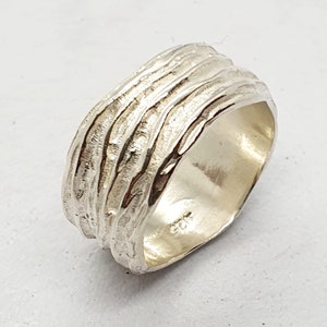 Rustic Sterling Silver Wedding Band: Textured Unisex Ring (9-10mm)