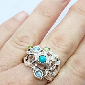 Ring Sterling Zilver 925 Edelstenen Granaat Handgemaakte Artisan Crafted Maat 9 gratis verzending afbeelding 7