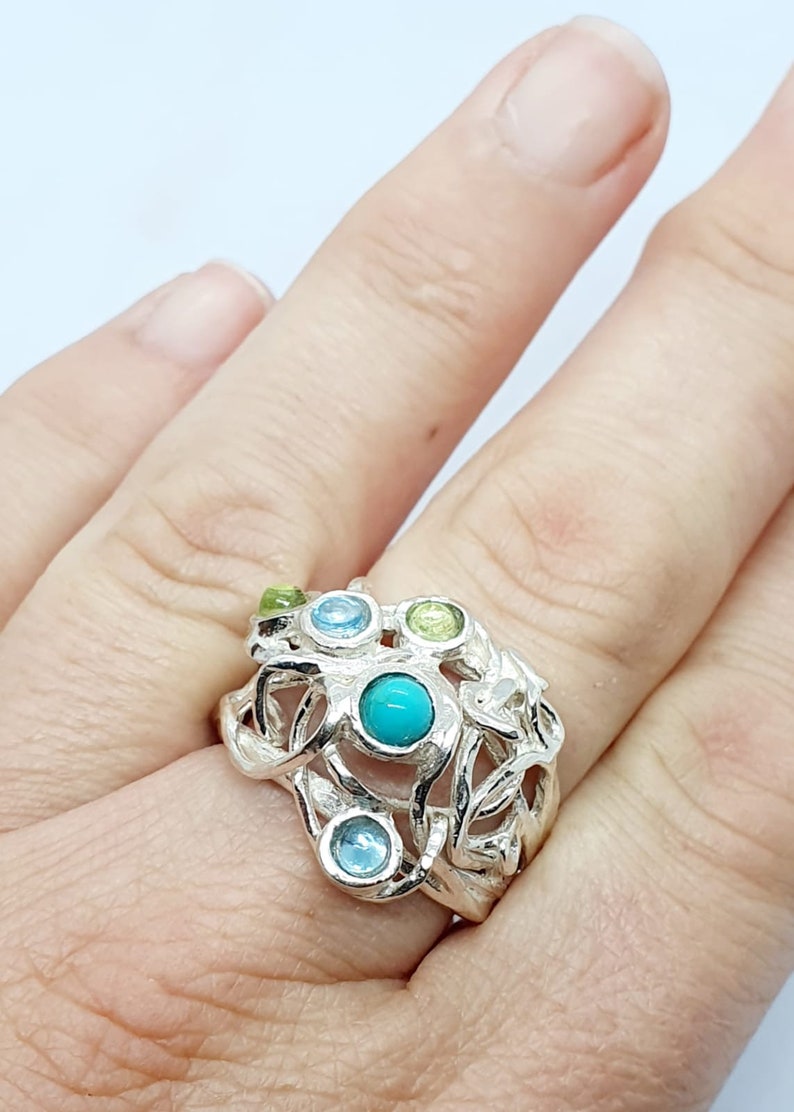 Ring Sterling Zilver 925 Edelstenen Granaat Handgemaakte Artisan Crafted Maat 9 gratis verzending afbeelding 7