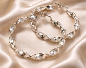 Sterling Silver Twisted Hoop Earrings: Chunky Solid Silver Hoops