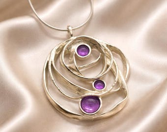 Amethyst Sterling Silver Pendant: Multistone Boho Necklace