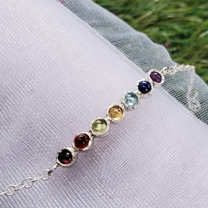 Handcrafted Sterling Silver Chakra Bracelet: Sculpted Gemstone Jewelry