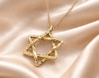 Handmade Gold Star of David Necklace: Textured Jewish Pendant