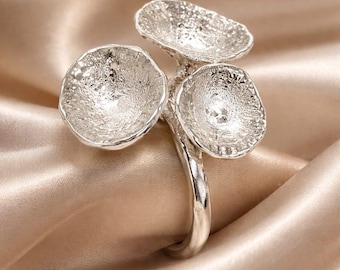 Handmade Sterling Silver Seashell Ring – Sculptural Ocean Inspired Statement Ring – Organic Artisan Jewelry