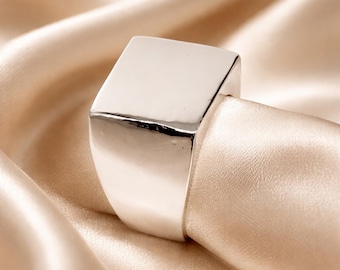 Engraved Square Sterling Silver Signet Ring: Custom Stamp