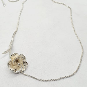 Collier fleur en argent, collier fleur d'anémone, collier en argent fleur et chaîne tressée, collier en argent massif, collier fleurs en argent image 6