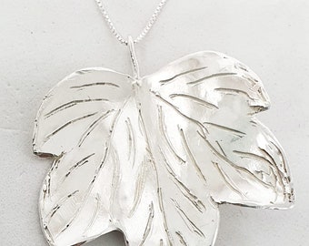 Leaf Silver Pendant ,Sterling Silver Solid Pendant ,Floral Silver Necklace ,Silver Leaf Pendant Necklace ,Large Maple Leaf Pendant