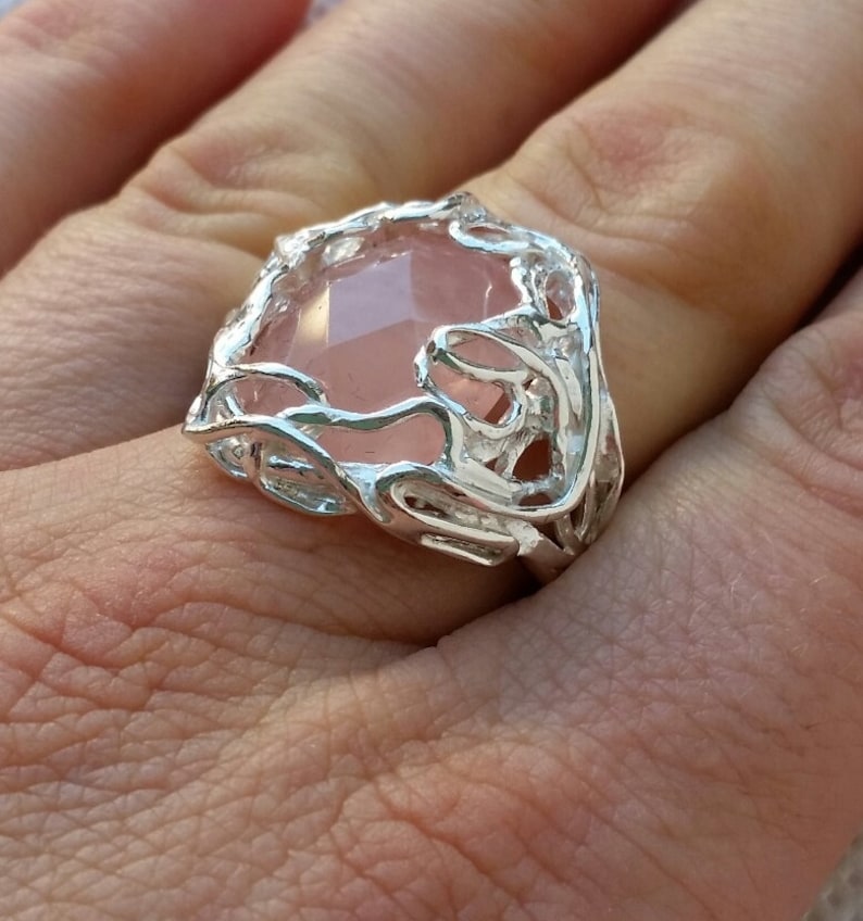 Friendship Ring easter sale Handmade Rose Quartz Ring express shipping Rose Quartz Silver Ring Statement Ring