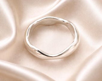 Handmade Sterling Silver Wave Ring: Sculpted Organic Band