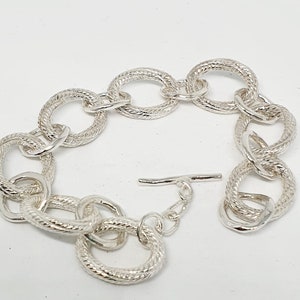 Handmade Silver Chain Link Bracelet – Sculpted Oval and Round Links – Rustic Textured Sterling Silver Minimalist Bracelet ,Artisan Jewelry