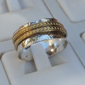 Band Schmuck aus Sterling Silber 925 und Gold 14k Trauring handgefertigt  Artisan Spinners Bands Frauen Größe 8 freien Verschiffen-Verkauf