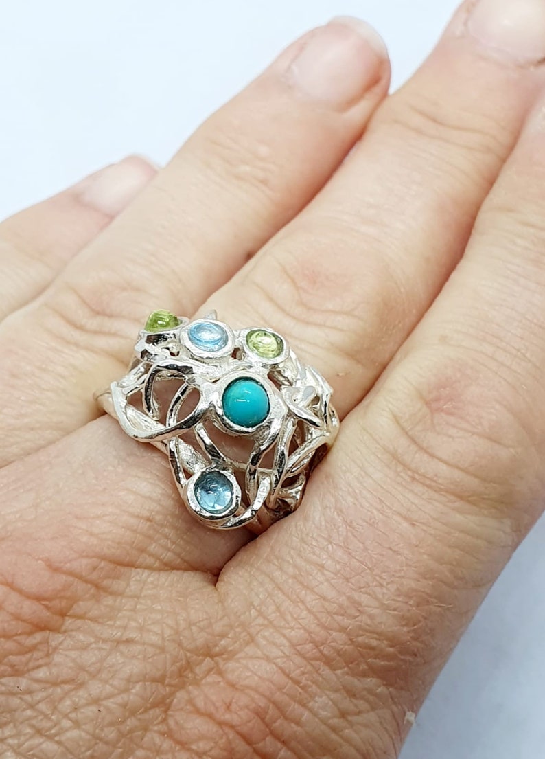 Ring Sterling Zilver 925 Edelstenen Granaat Handgemaakte Artisan Crafted Maat 9 gratis verzending afbeelding 10