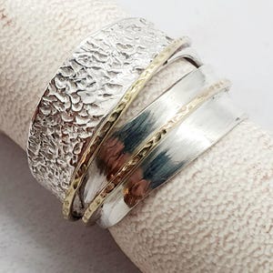 Handmade 14K Gold & Sterling Silver Wedding Ring: Rustic Textured Band