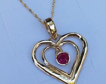 Gold Heart Ruby Pendant ,14K Gold Ruby Necklace ,14K Solid Gold Pendant ,Love Gold Heart Necklace ,Romantic Birthstone Pendant ,Fine Jewelry