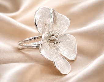 Handmade Sterling Silver Flower Ring: Sculpted Floral Statement Jewelry