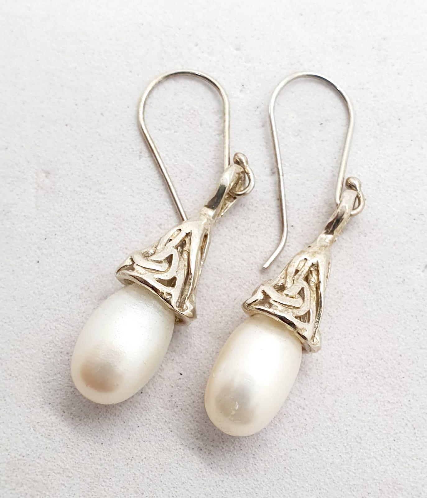 Sterling Silver Pearl Bridal Earrings: Dangly Teardrop Design