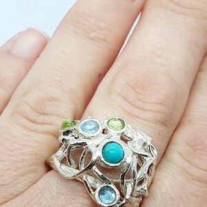 Ring Sterling Zilver 925 Edelstenen Granaat Handgemaakte Artisan Crafted Maat 9 gratis verzending afbeelding 9