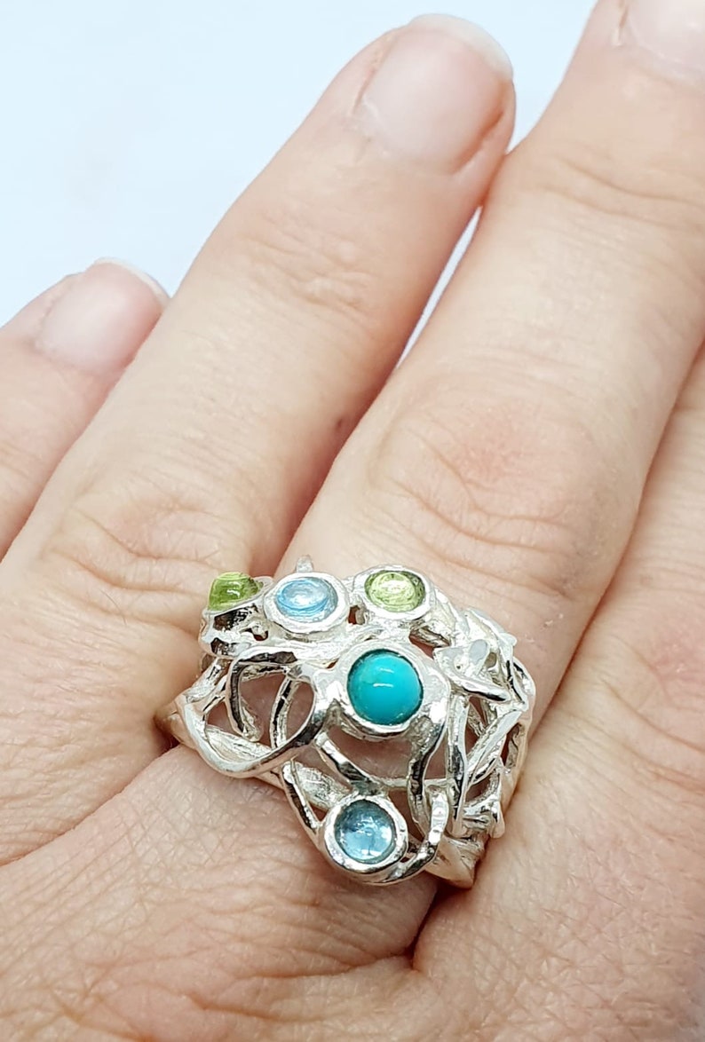 Ring Sterling Zilver 925 Edelstenen Granaat Handgemaakte Artisan Crafted Maat 9 gratis verzending afbeelding 9