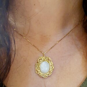Handmade Gold Moonstone Necklace: Sculpted Wire Pendant, Fine Jewelry
