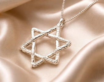 Handmade Sterling Silver Star of David Necklace: Sculpted Jewish Pendant