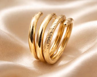 Handcrafted Gold Spiral Ring: Sculptural Textured Statement Ring