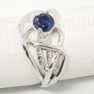 Handcrafted Sterling Silver Iolite Ring: Sculpted Artisan Statement Band